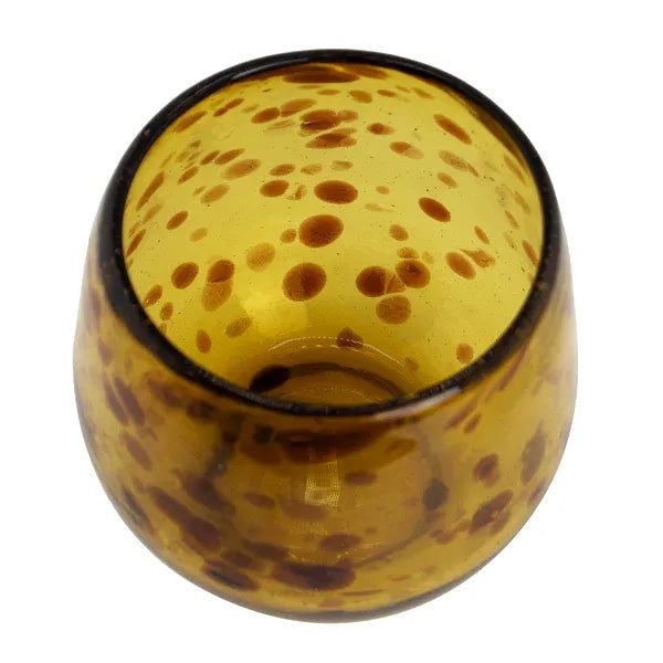 560 ml - Florencia Vaso de Vidrio Soplado Redondo Artesanal - Ámbar con puntos Café - Hecho a mano - Candle Craft