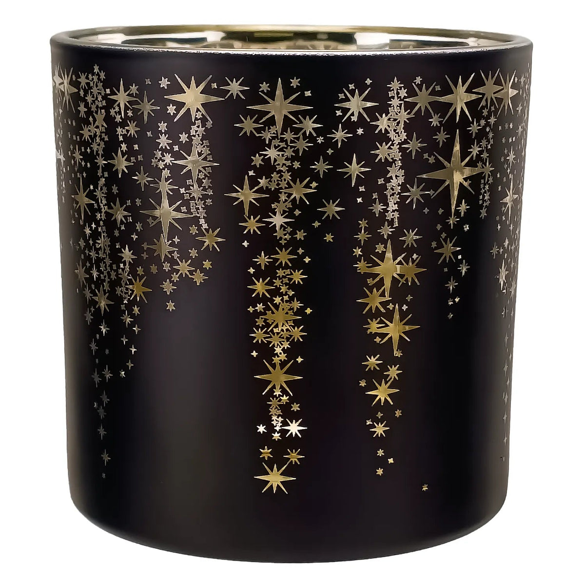 560ml - Mónaco Vaso de vidrio para velas - Negro Mate / Metálico con Siluetas de Estrellas - Candle Craft