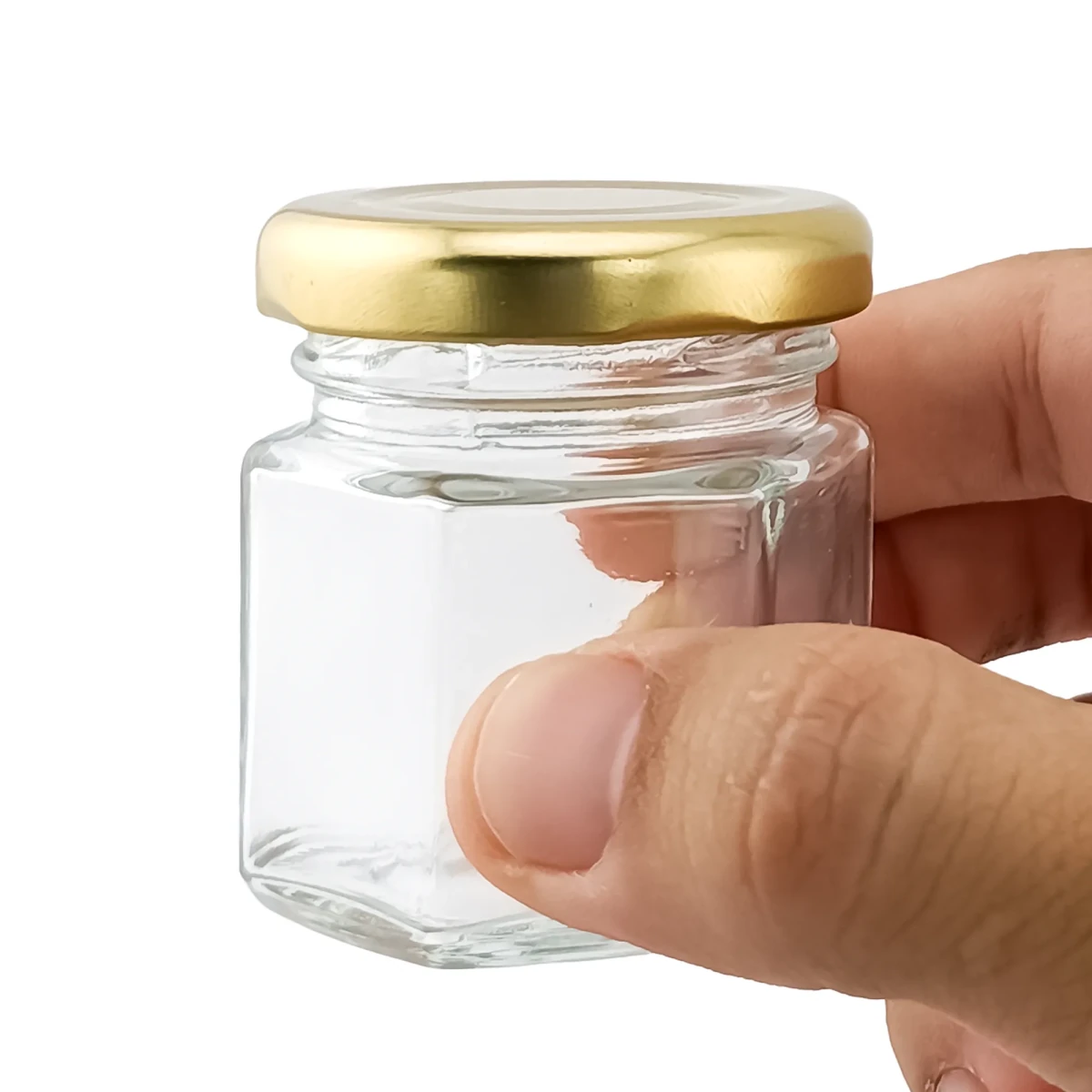 60ml - Vaso de Vidrio Hexagonal para Velas - Frasco con Tapa Dorada de Aluminio - Candle Craft