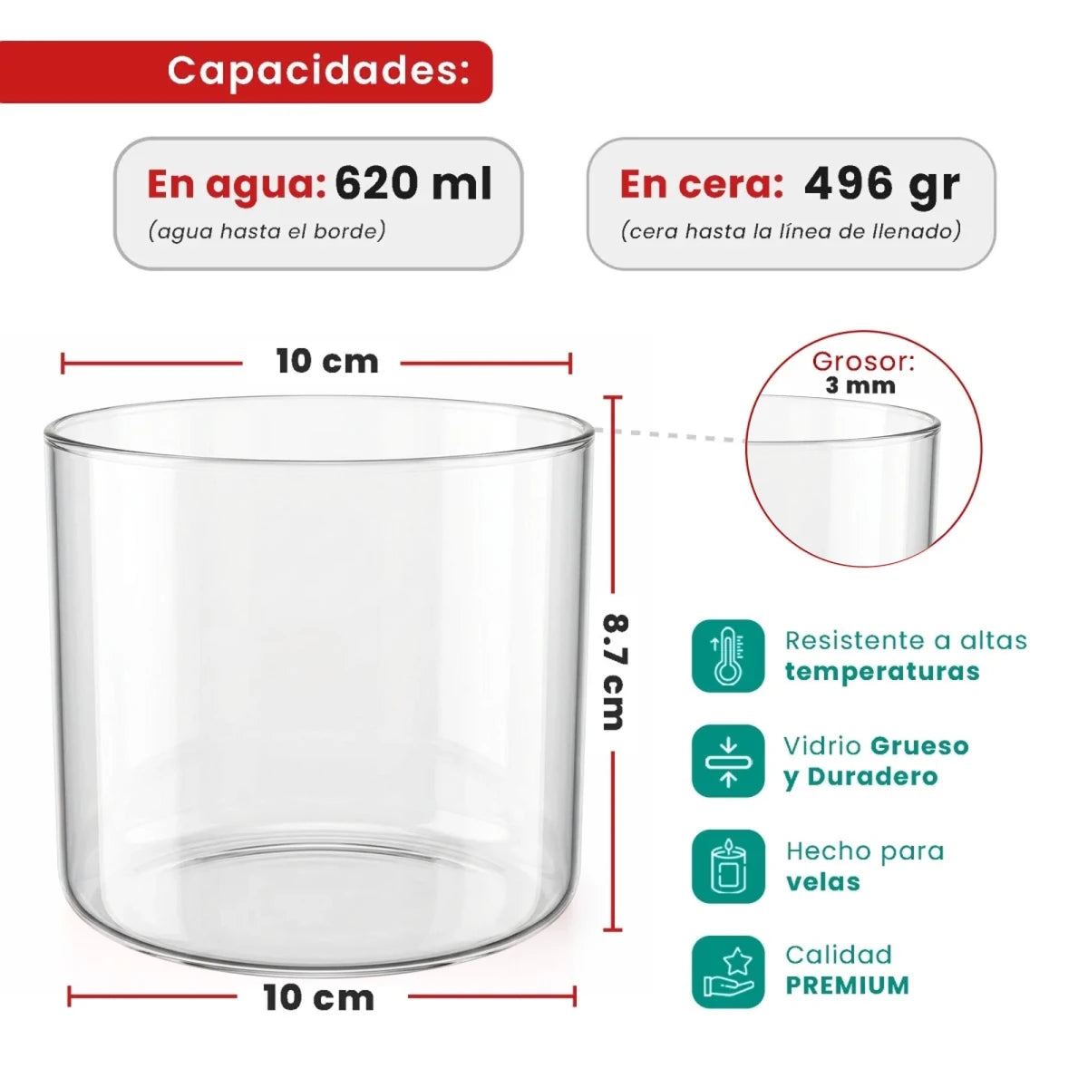 620ml - Mónaco Vaso de vidrio para velas - Inspirado en Bath Body Works® / White Barn® - Frasco Transparente - Candle Craft