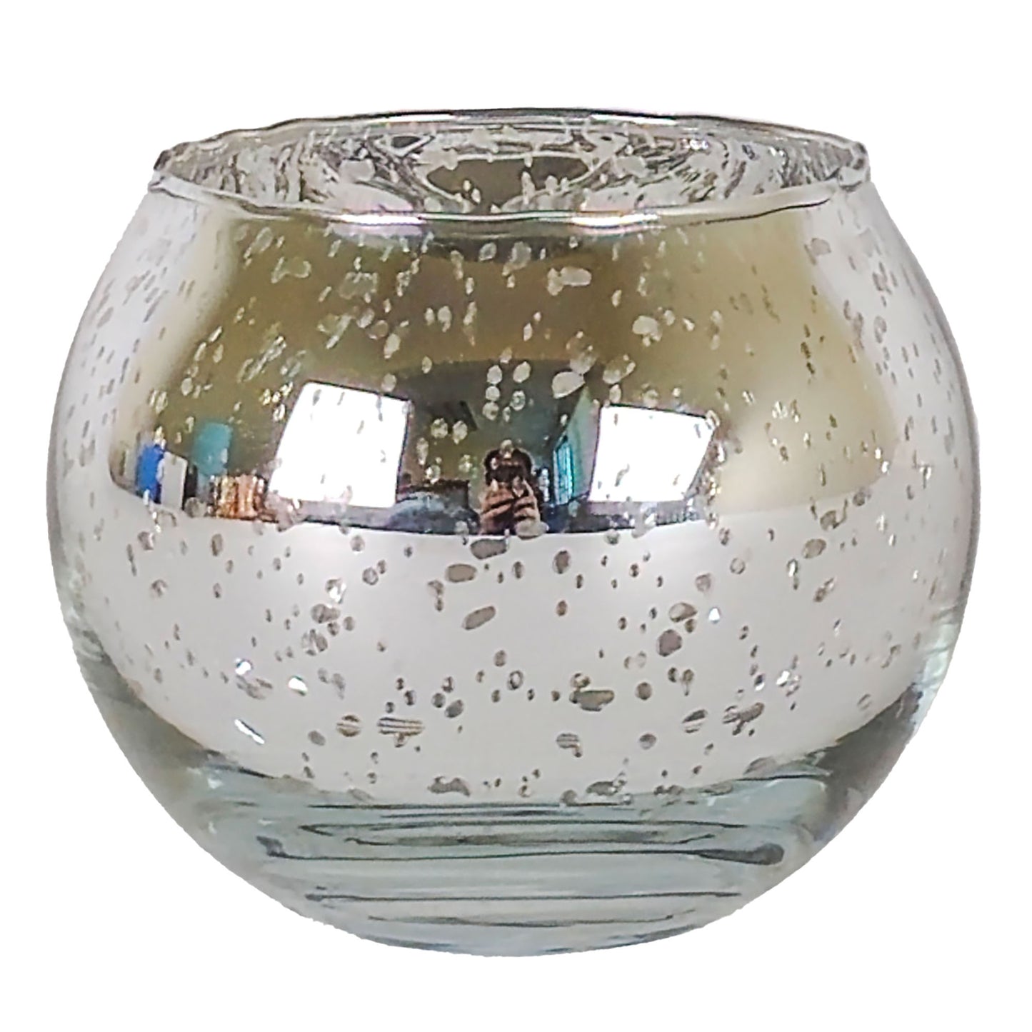 Votivos Portavelas Pecera - Vaso de vidrio para velas redonda - Plata con Salpicaduras