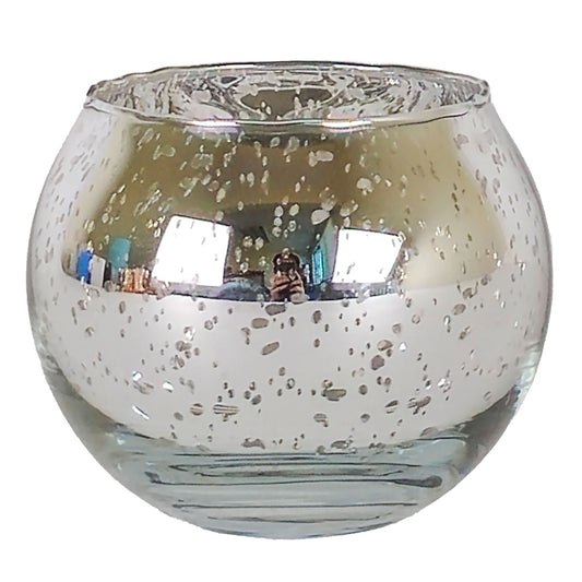Votivos Portavelas Pecera - Vaso de vidrio para velas redonda - Plata con Salpicaduras