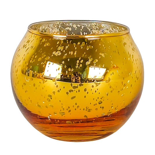 Votivos Portavelas Pecera - Vaso de vidrio para velas redonda - Dorado con Salpicaduras