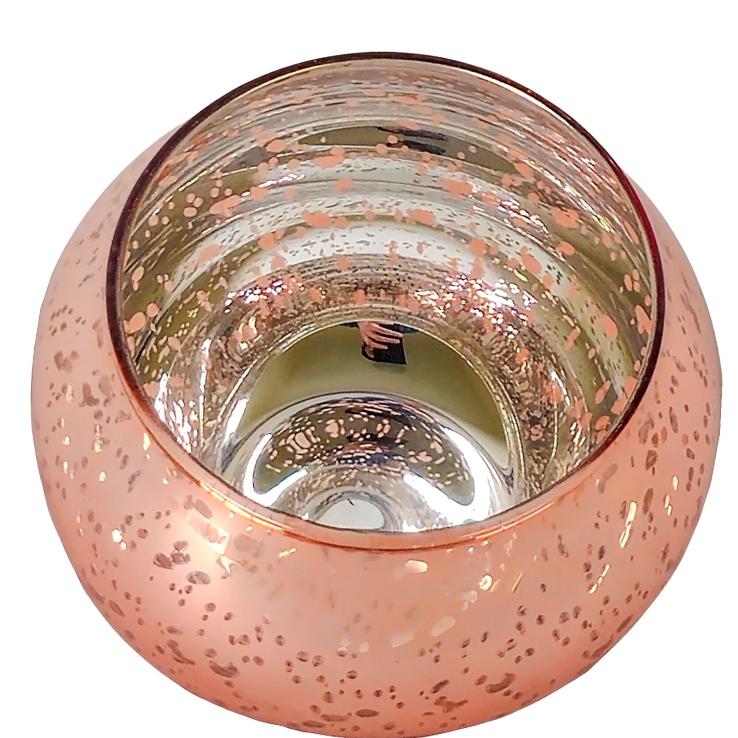Votivos Portavelas Pecera - Vaso de vidrio para velas redonda - Oro Rosado con Salpicaduras