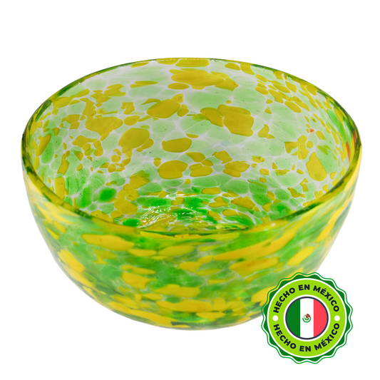 720 ml - Florencia Vaso / Bowl de Vidrio Soplado Artesanal - Verde / Amarillo - Hecho a mano