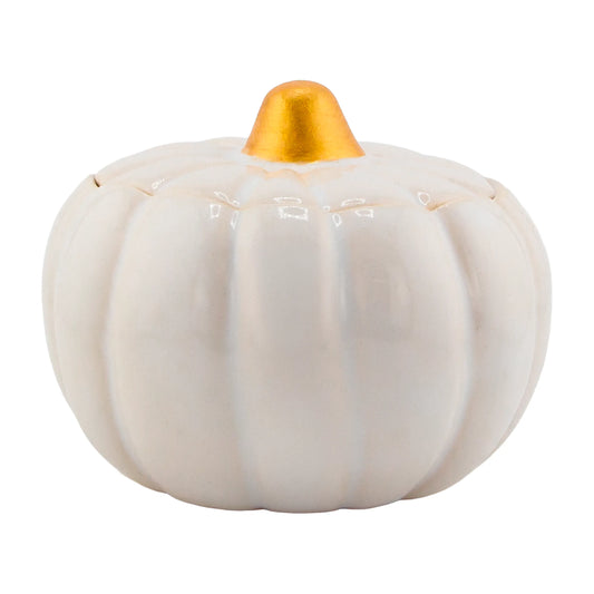 210ml - Colección Hechizo - Calabaza de Cerámica para Velas - Blanco / Dorado (Edición Especial de Halloween)