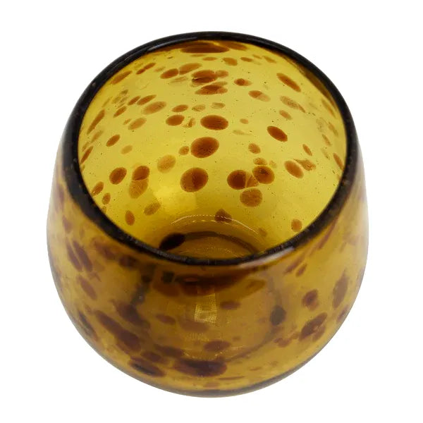 560 ml - Florencia Vaso de Vidrio Soplado Redondo Artesanal - Ámbar con puntos Café - Hecho a mano