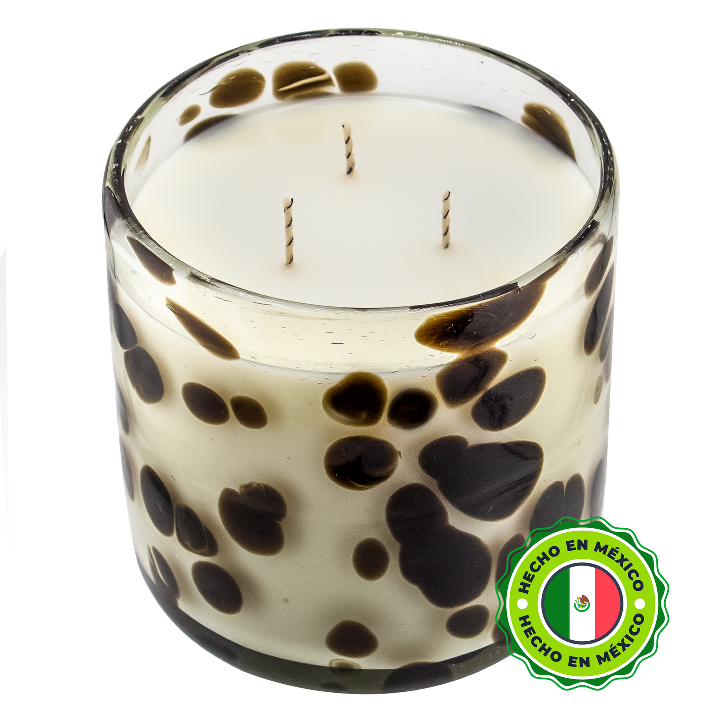 500ml - Florencia Vaso de vidrio soplado artesanal - Transparente / Manchas Puntos Café Negro - Hecho a mano
