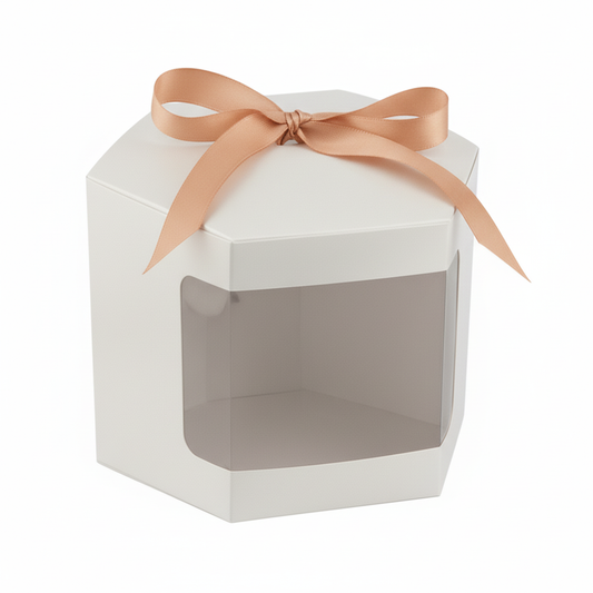 Caja Decorativa Hexagonal para Velas – Blanca - Ventana Transparente | Xtra Grande 13x13 cm