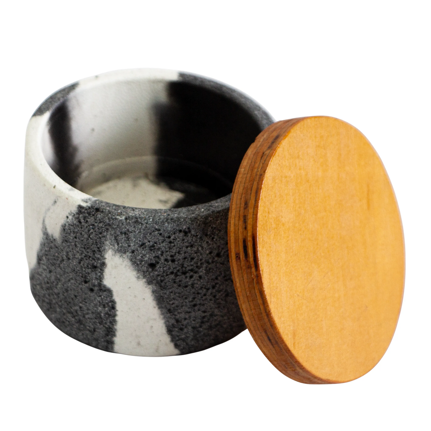 130ml - Carrara Vaso de Concreto para velas con Tapa de Madera - Marmoleado Gris Oxford