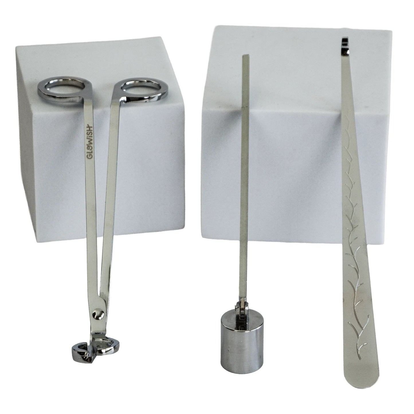 Apagavelas, Cortapabilo y Gancho de Pabilo - Kit de Herramientas para Cuidado de Velas - Plata