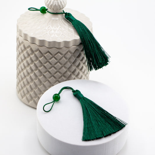 Borlas Chicas Decorativas - Verde Jade  - Celeste para Velas – Tassels de Seda con Cuentas | Accesorios para Vasos de Velas de Lujo