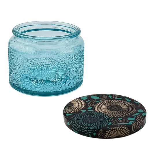 140ml - Londres Vaso de vidrio para velas - Frasco Azul Aqua Relieve