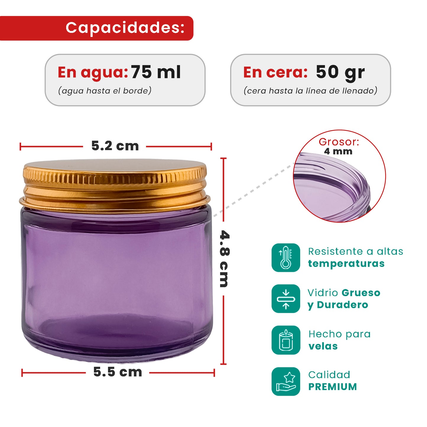 EOL - 75ml - Miami Vaso de vidrio con rosca para velas - Frasco Morado