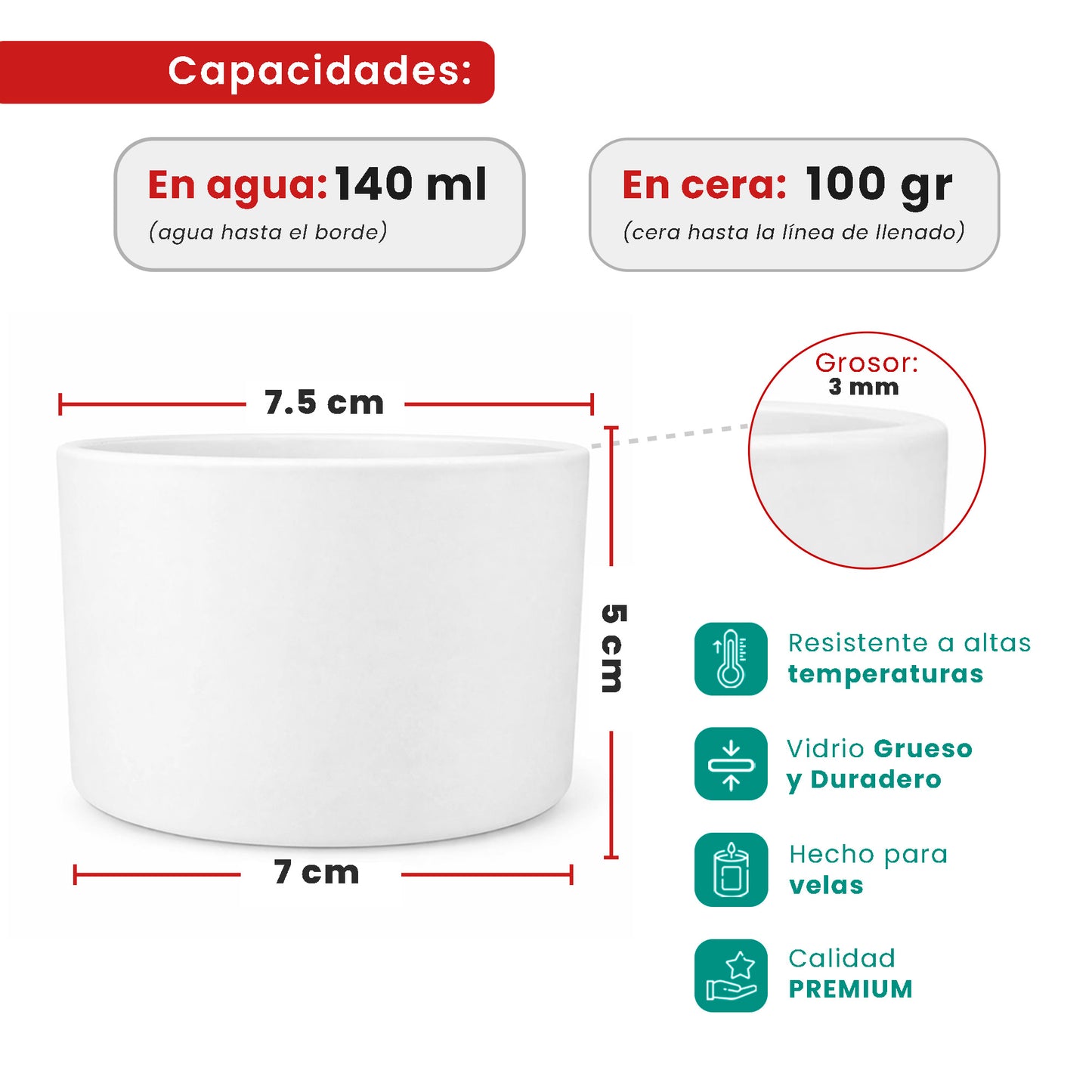 140ml - Mónaco Vaso de vidrio para velas - Frasco Blanco Mate