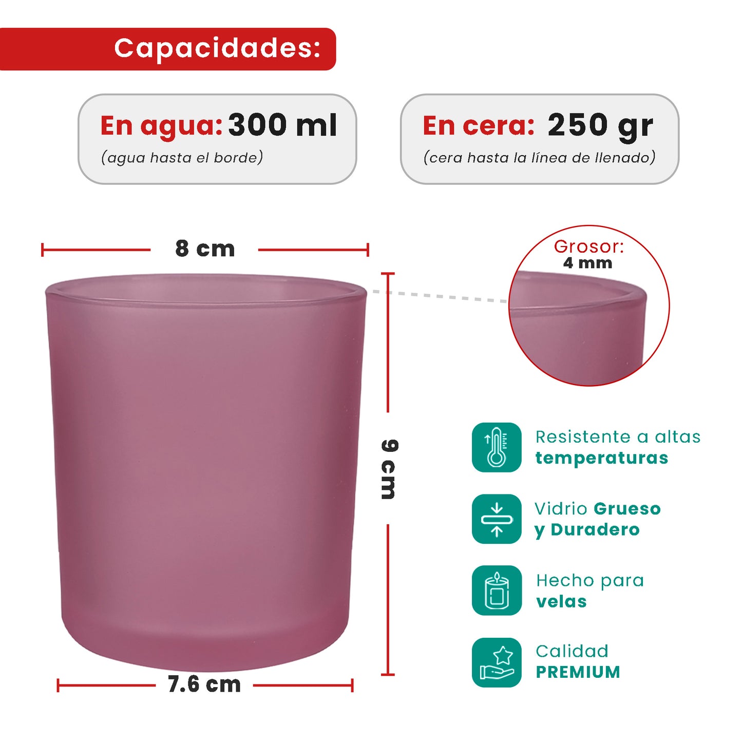 300ml - Mónaco Vaso de vidrio para velas - Frasco Lila / Morado Satinado