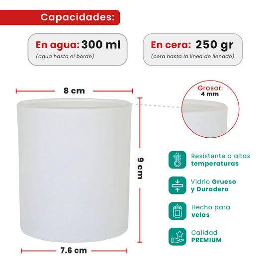300ml - Mónaco Vaso de vidrio para velas - Blanco Mate