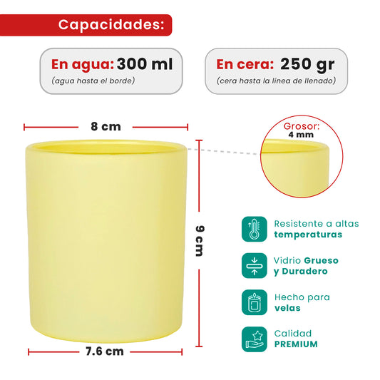 300ml - Mónaco Vaso de vidrio para velas - Amarillo Pastel Mate