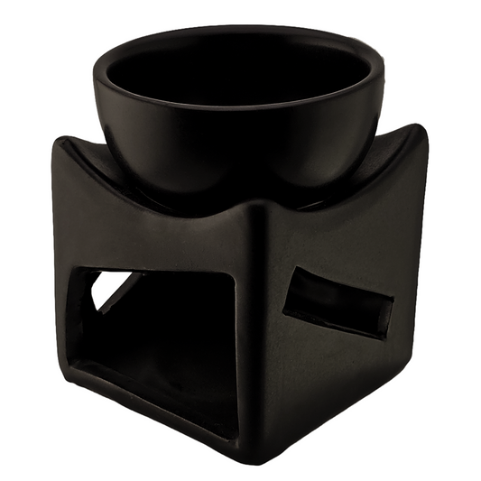 Quemador de Cera Cuadrado - Fundidor de Cerámica para Wax Melts - Negro Mate con Diseño Yin Yang