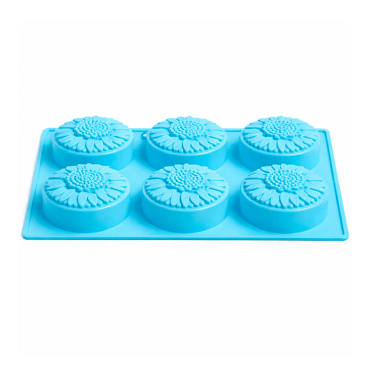 Molde Forma Girasol Circular de Silicón Para Jabón - Molde Flor Redondo para Jabones Artesanales - 6 cavidades - Azul