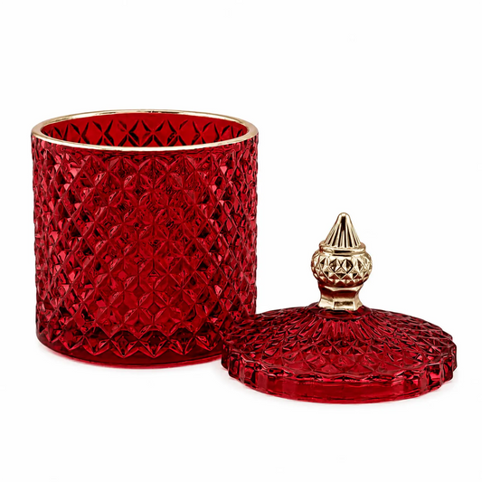 300ml - París Vaso de lujo de vidrio para velas - Frasco Rojo Cereza con Oro