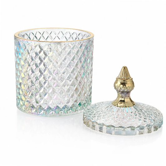 600ml - París Vaso de lujo de vidrio para velas - Frasco Tornasol Brillante con Oro