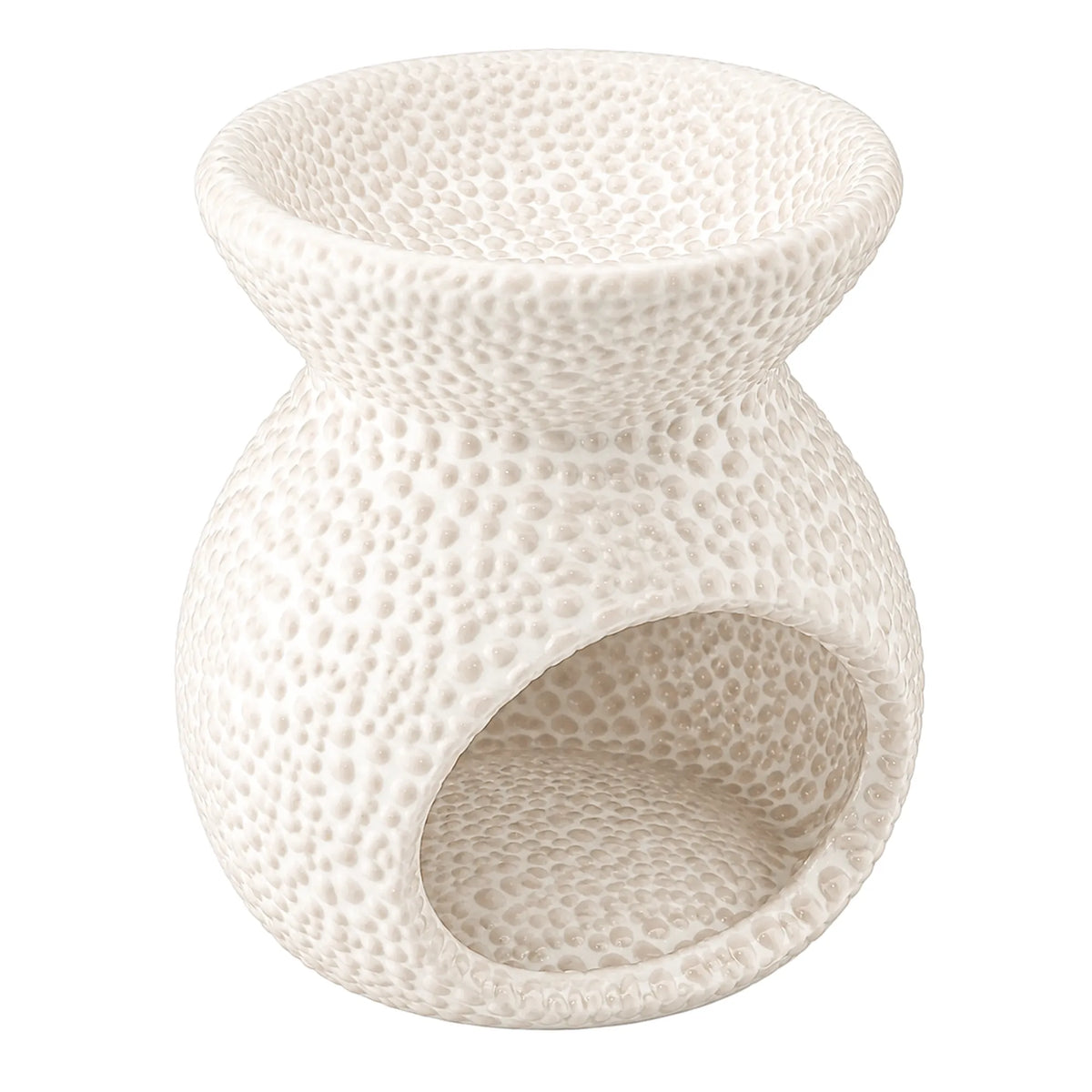 Quemador de Cera Redondo - Fundidor de Cerámica para Wax Melts - Blanco con Relieve - Diseño Flor