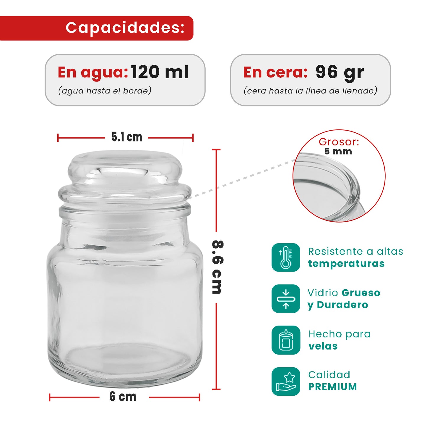 EOL - 120ml – Siena Vaso Cilíndrico de Vidrio para Velas - Inspirado en Vasos de Yankee Candle ® – Frasco Transparente