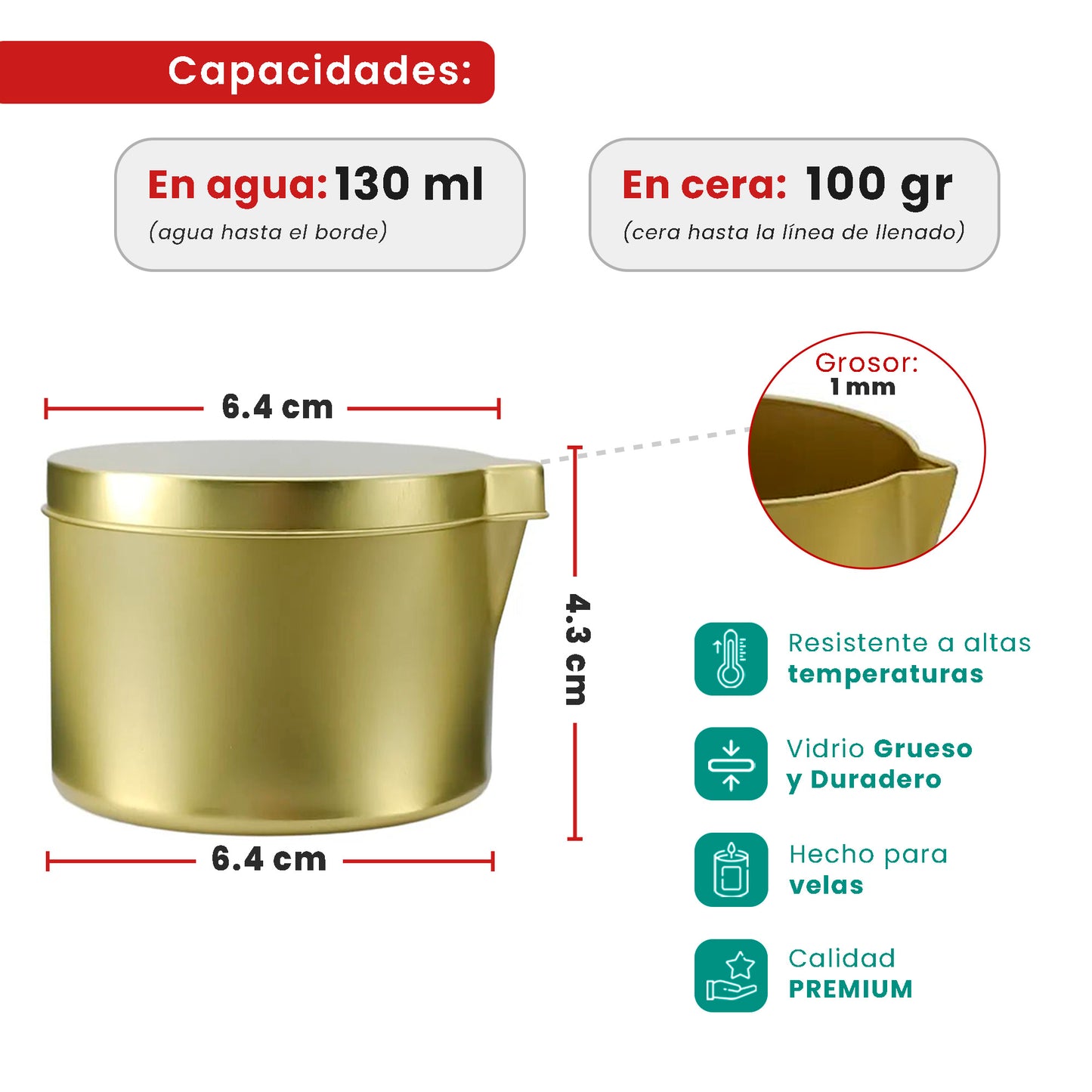 130ml - Tokio Lata de Aluminio Metal Recto para Velas de Masaje - Frasco Dorado