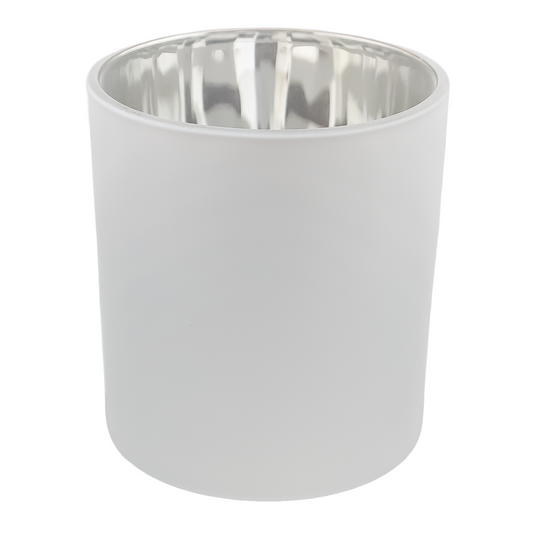 300ml - Mónaco Vaso de vidrio para velas - Blanco Mate / Plata Metálico