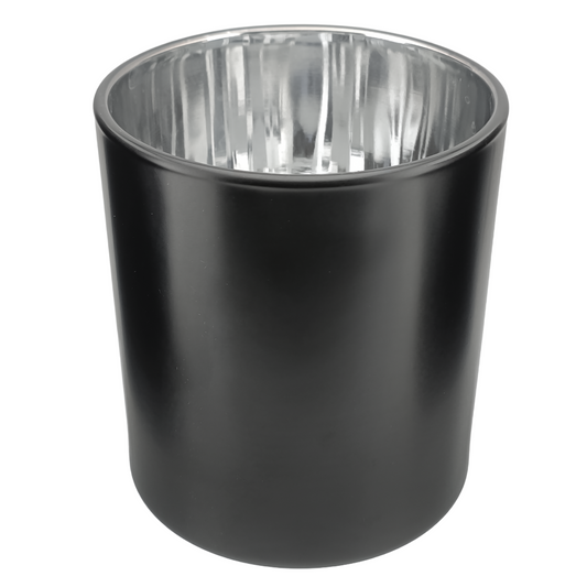 300ml - Mónaco Vaso de vidrio para velas - Negro Mate / Plata Metálico
