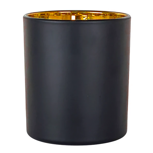 210ml - Mónaco Vaso de vidrio para velas - Negro Mate / Dorado Metalico