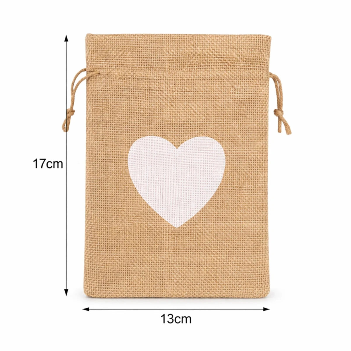 Bolsa de Regalo de Yute Para Velas Wax Melts - Costal Decorativo con Cordón - Estampado de Corazón - Café Claro - Candle Craft