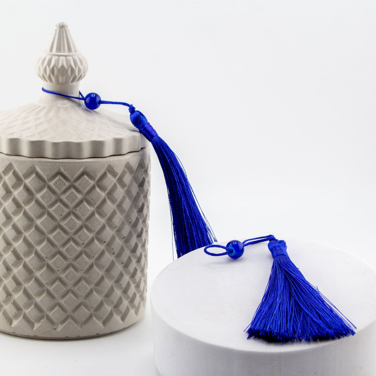 Borlas Chicas Decorativas - Azul Rey - Oscuro para Velas – Tassels de Seda con Cuentas | Accesorios para Vasos de Velas de Lujo - Candle Craft