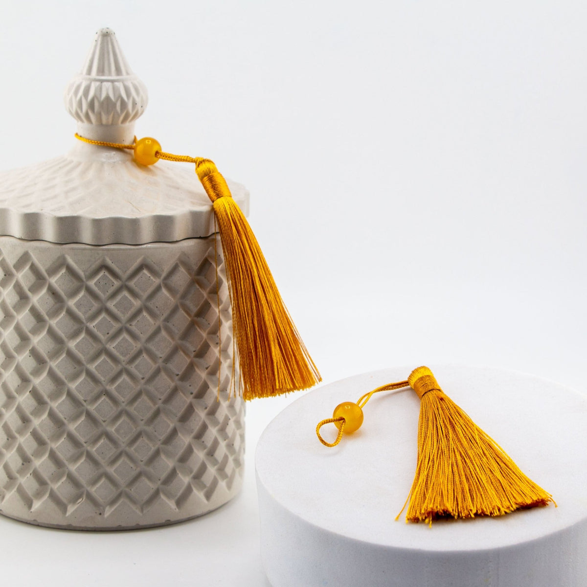 Borlas Chicas Decorativas - Dorado para Velas – Tassels de Seda con Cuentas | Accesorios para Vasos de Velas de Lujo - Candle Craft