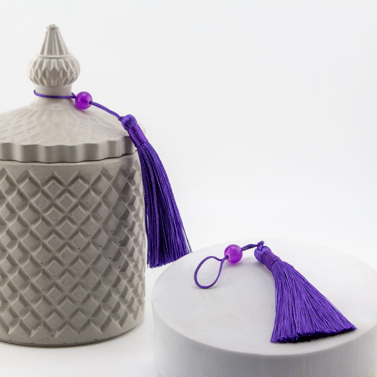 Borlas Chicas Decorativas - Morado Oscuro - Profundo para Velas – Tassels de Seda con Cuentas | Accesorios para Vasos de Velas de Lujo - Candle Craft