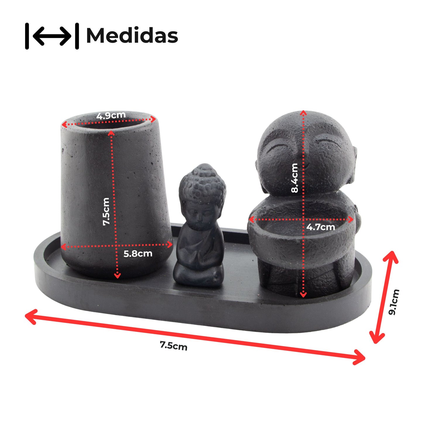 Set Holístico Buda Negro Mate | Portavelas Decorativo para Vela de Té / Tealight para Difusor Aromático | Vaso Vela Decorativa para Meditación y Aromaterapia para Espacios de Bienestar y Meditación