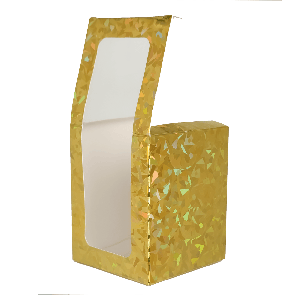 Caja Decorativa Cuadrada para Velas – Dorada - Patrón de Triángulos Brillantes con Ventana Transparente | Chica 8x10 cm - Candle Craft