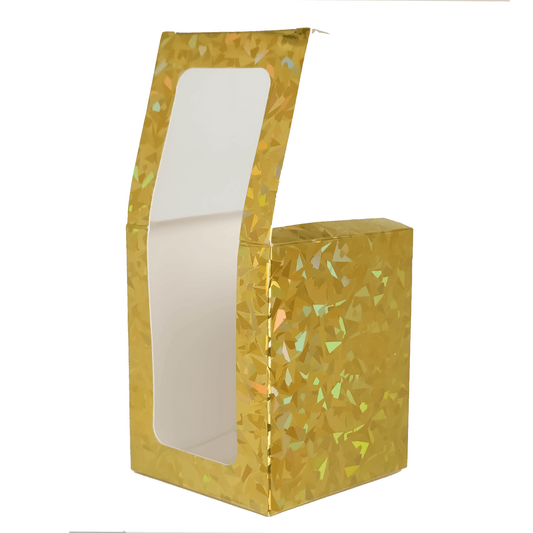 Caja Decorativa Cuadrada para Velas – Dorada - Patrón de Triángulos Brillantes con Ventana Transparente | Chica 8x10 cm - Candle Craft