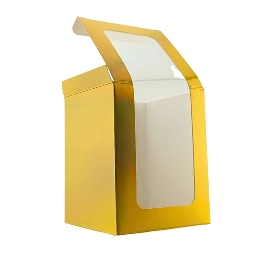 Caja Decorativa Cuadrada para Velas – Dorada Tornasol - Ventana Transparente | Chica 8x10 cm - Candle Craft