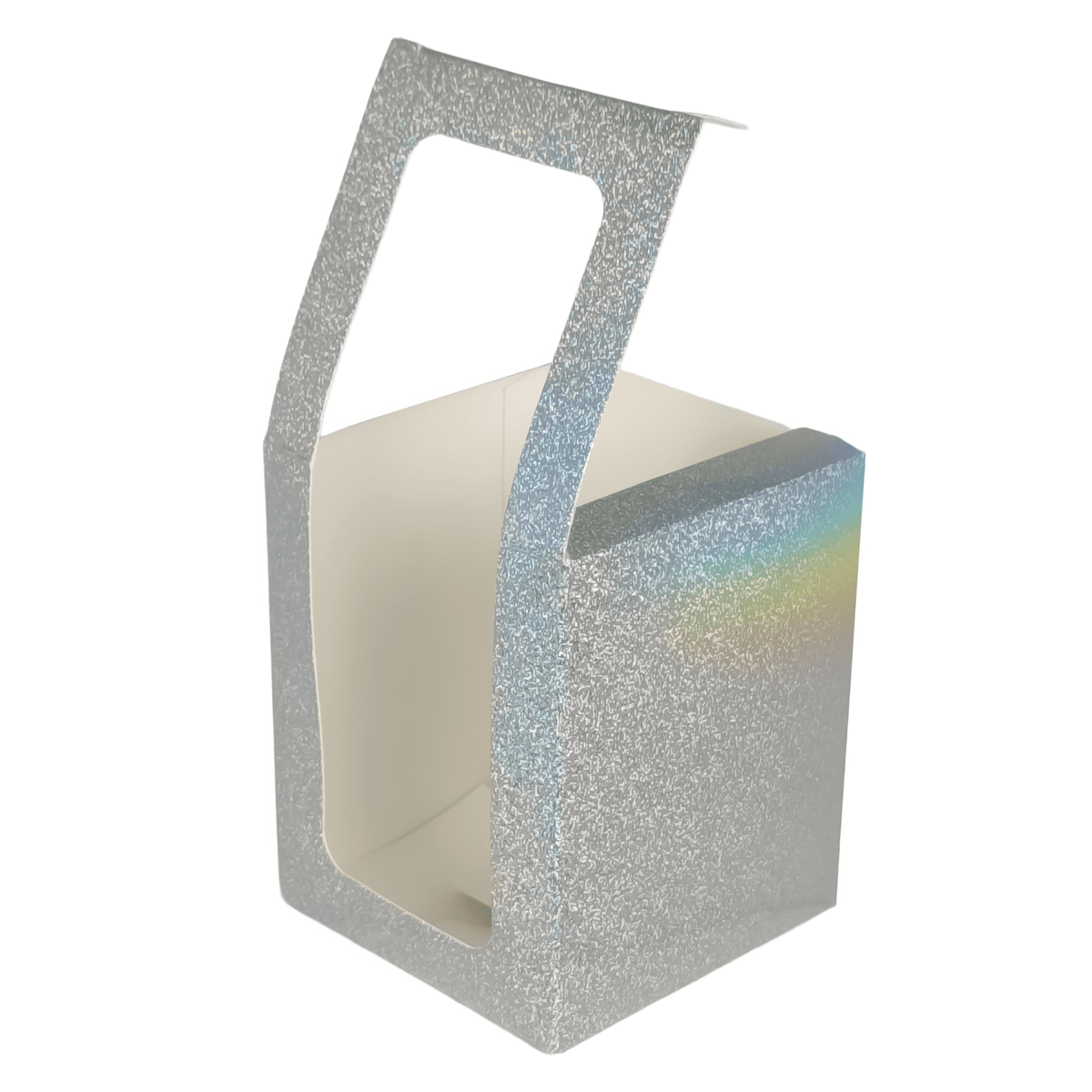 Caja Decorativa Cuadrada para Velas – Plateada con Brillos - Ventana Transparente | Chica 8x10 cm - Candle Craft