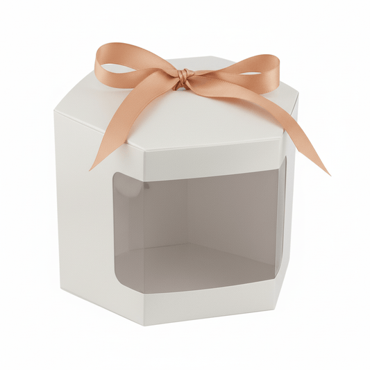 Caja Decorativa Hexagonal para Velas – Blanca - Ventana Transparente | Xtra Grande 13x13 cm - Candle Craft