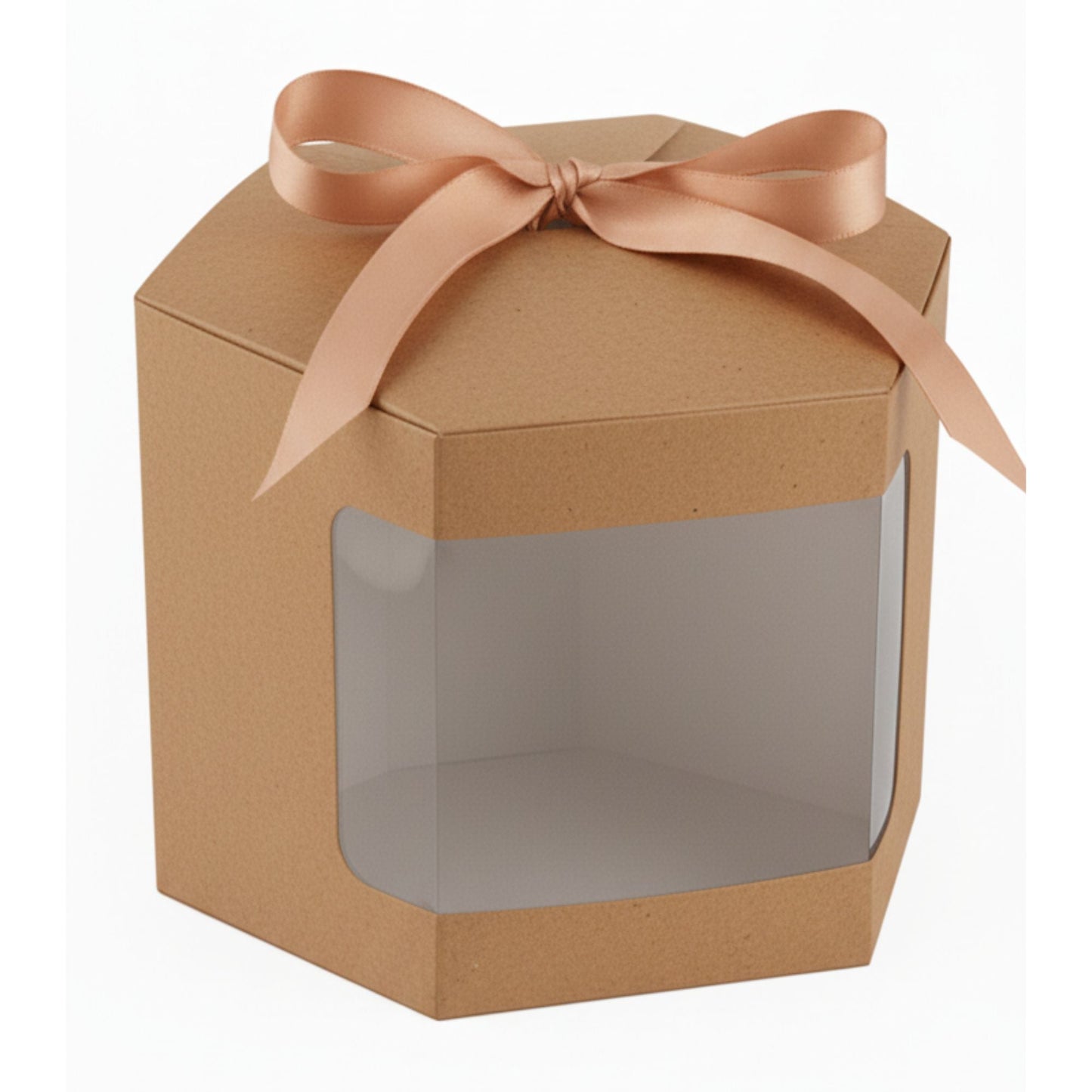 Caja Decorativa Hexagonal para Velas – Café - Ventana Transparente | Grande 10x10 cm - Candle Craft