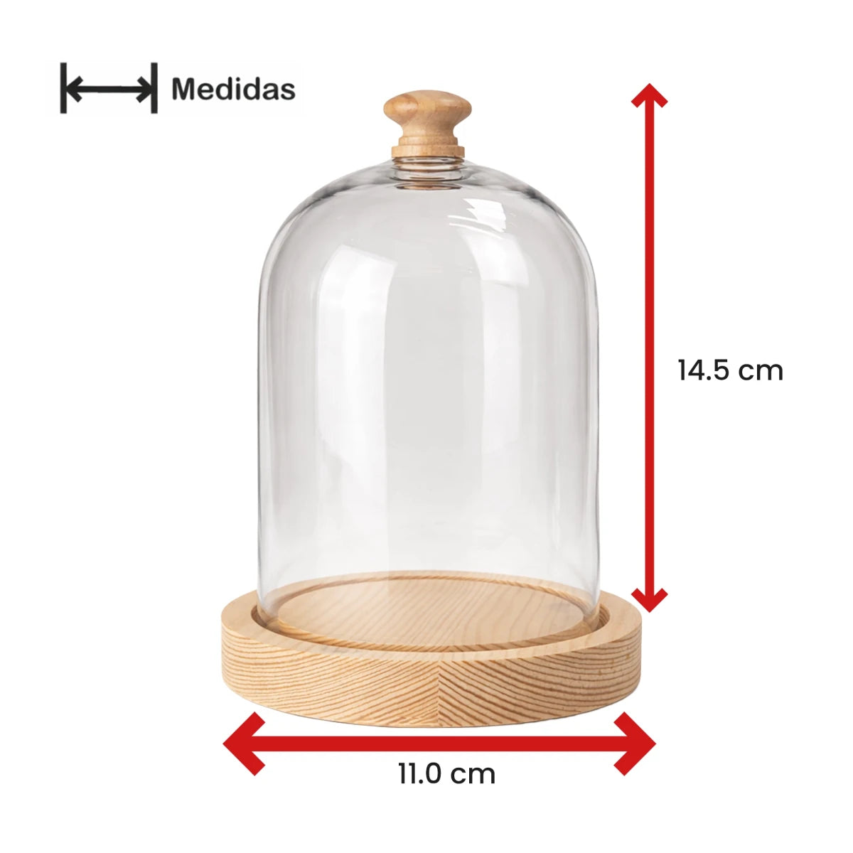 Campana de Vidrio Mediana - Cúpula de Vidrio con Base de Madera - Cloche de Cristal para Velas Pequeño - Candle Craft
