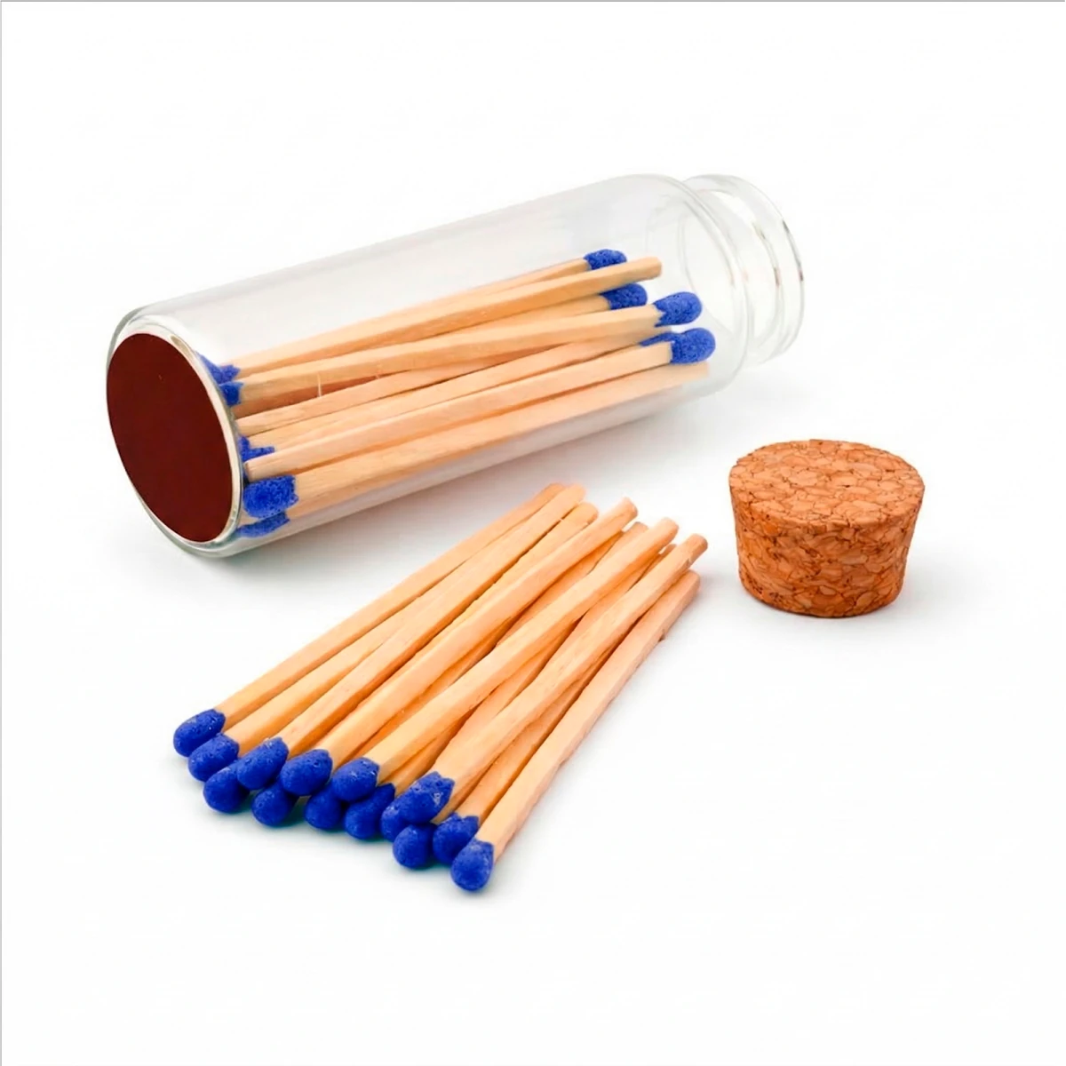 Cerillos Largos de Madera para Velas - Frasco de Vidrio con Cerillos de Colores - Azul - Candle Craft