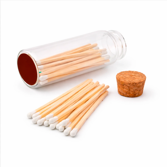 Cerillos Largos de Madera para Velas - Frasco de Vidrio con Cerillos de Colores - Blanco - Candle Craft