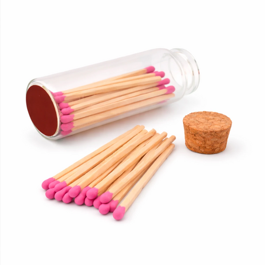 Cerillos Largos de Madera para Velas - Frasco de Vidrio con Cerillos de Colores - Fucsia Rosa - Candle Craft