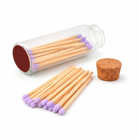 Cerillos Largos de Madera para Velas - Frasco de Vidrio con Cerillos de Colores - Lavanda - Candle Craft