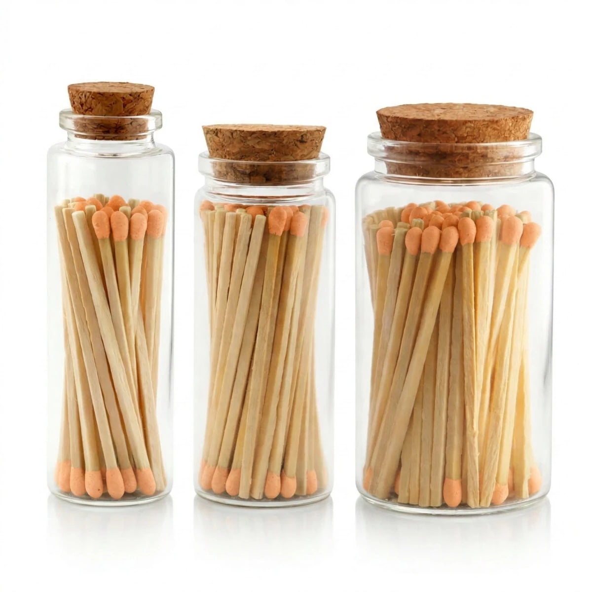 Cerillos Largos de Madera para Velas - Frasco de Vidrio con Cerillos de Colores - Naranja Pastel - Candle Craft