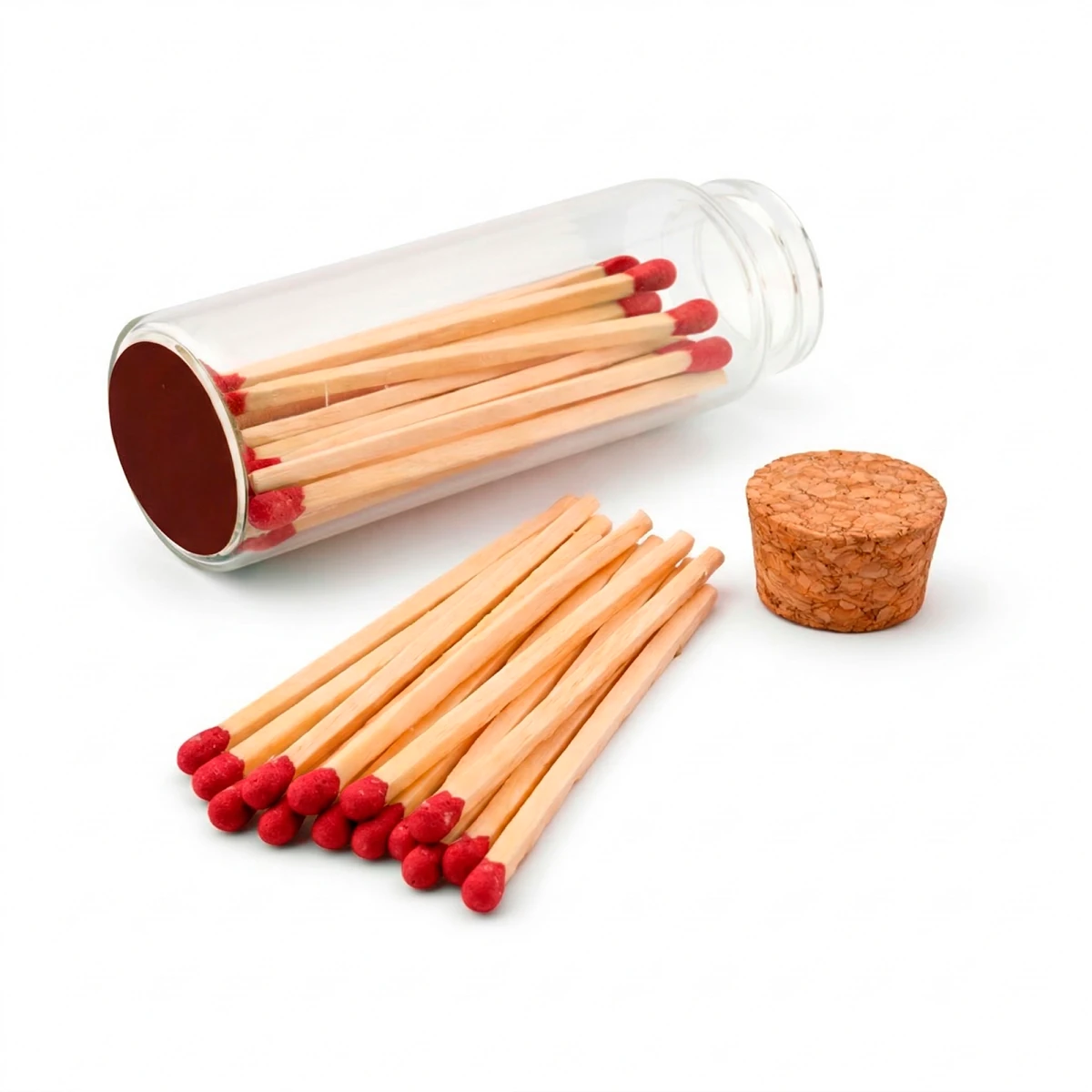 Cerillos Largos de Madera para Velas - Frasco de Vidrio con Cerillos de Colores - Rojo - Candle Craft